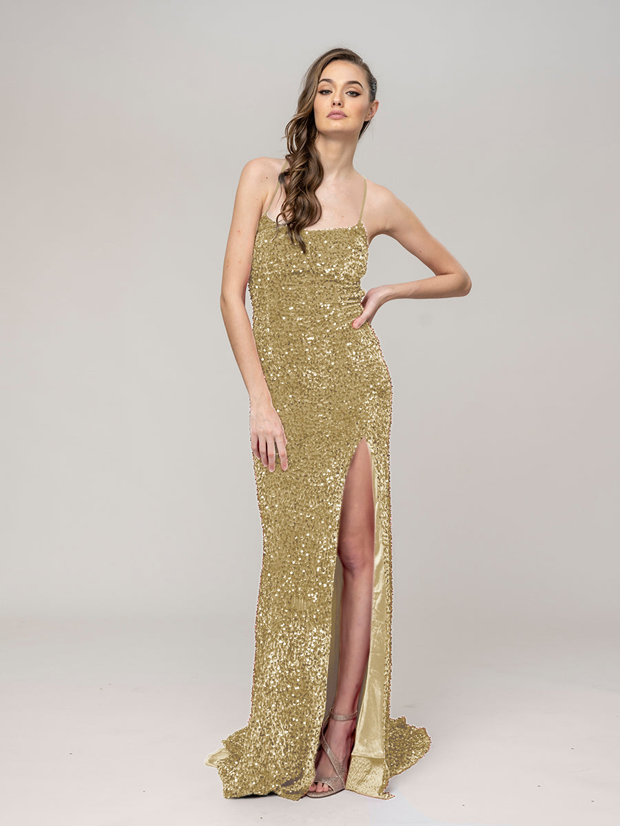 Glitter Sequin Spaghetti Strap Fitted Special Occasion Party Dresses