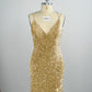 Velvet Sequin V Neck Tight Homecoming Dresses With Criss Corss Back