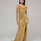 Open Back Sparkly Sequin Fitted Prom Dresses With Split
