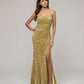 Scoop Neckline Long Sequin Prom Gown With Side Split