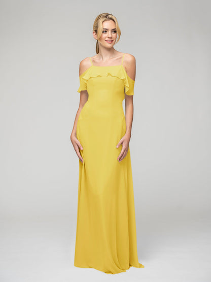 Cold Shoulder Ruffles Chiffon Bridesmaid Dresses With Open Back
