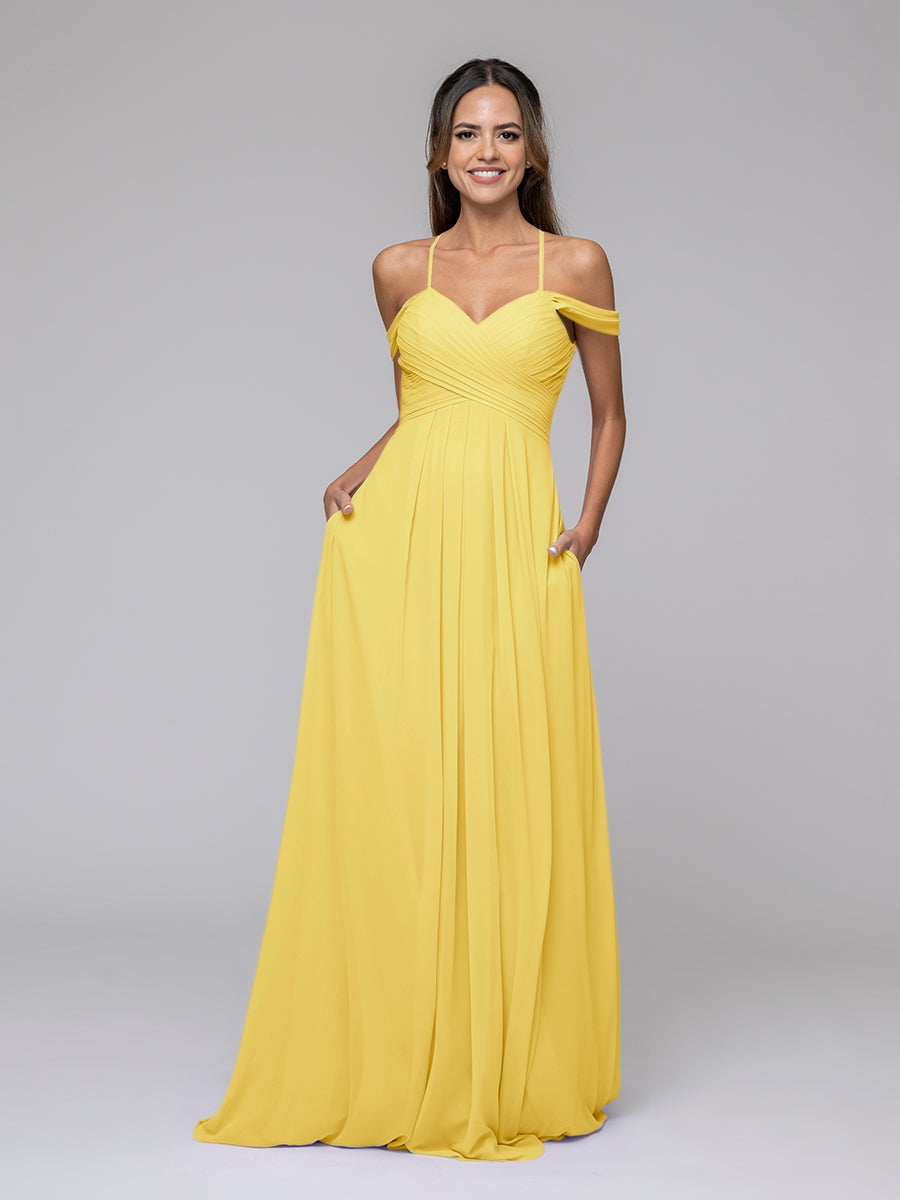 Chiffon Sweetheart Cold Shoulder Crisscross Back Bridesmaid Dresses