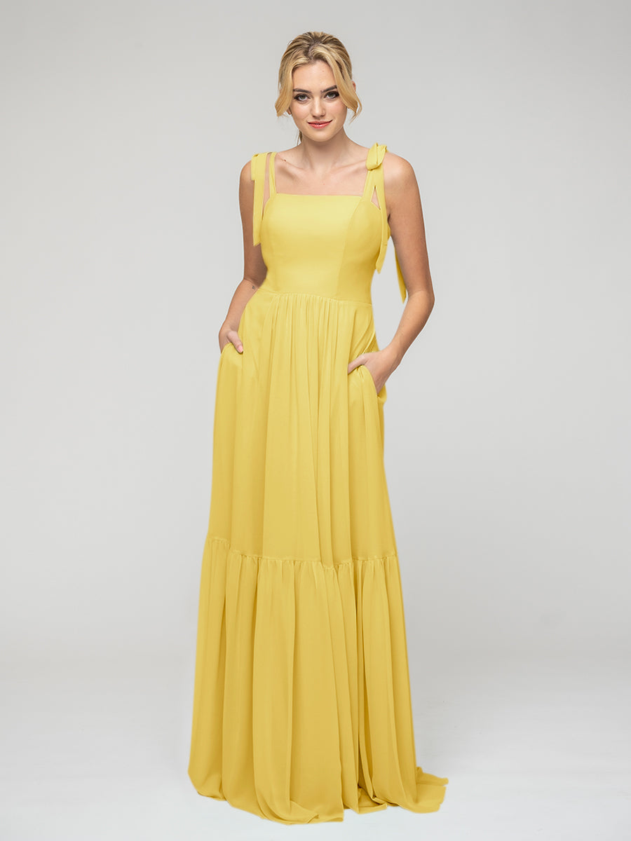 Tied Strap Tiered Smock Open Back Chiffon Bridesmaid Dresses