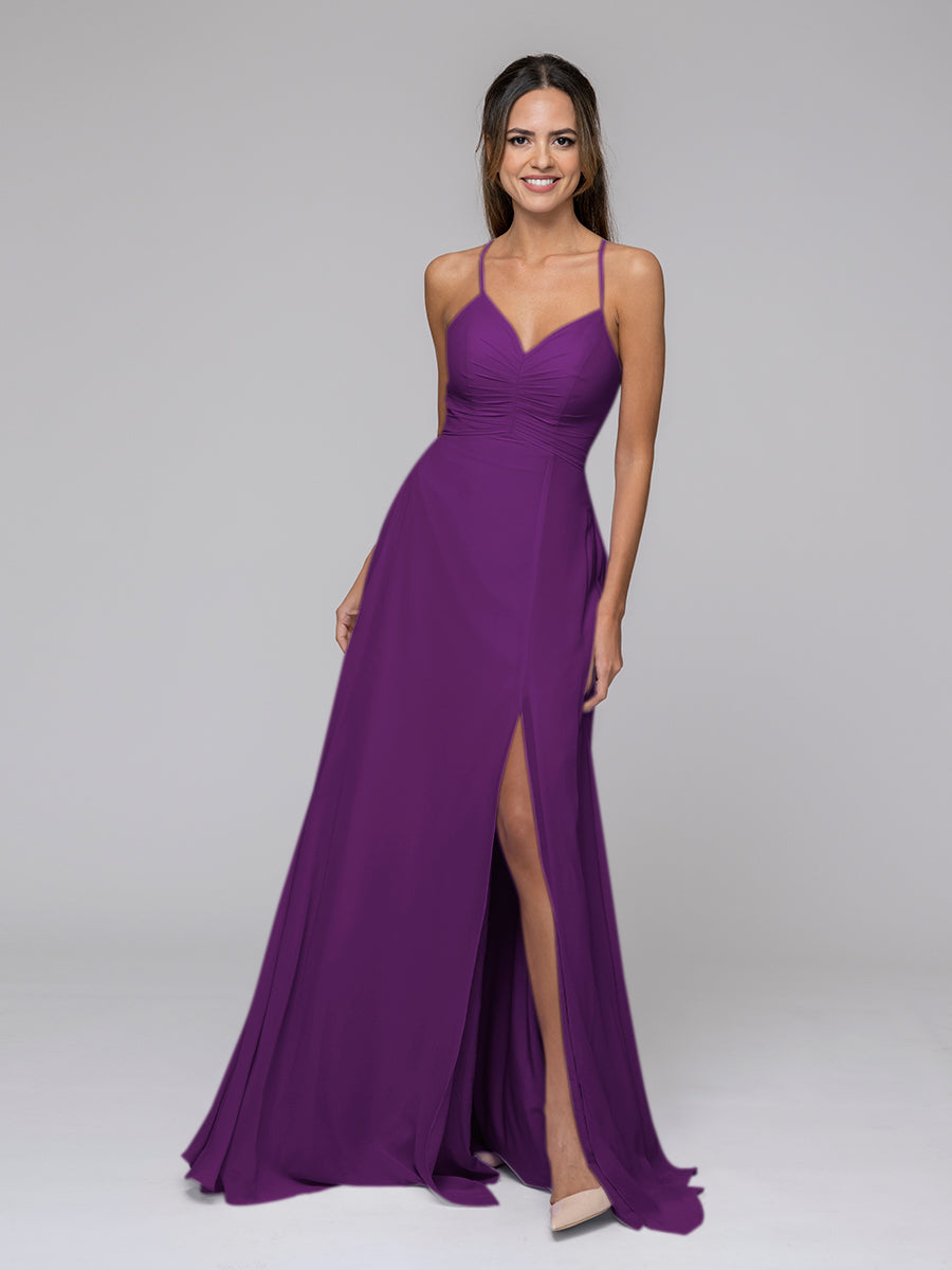 Split Sweetheart Chiffon Long Bridesmaid Dresses With Crisscross Back