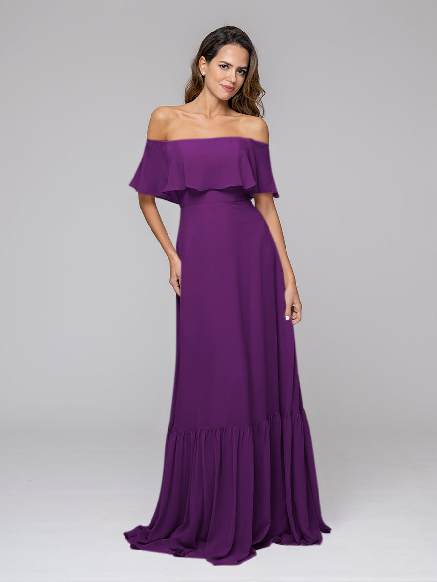 Bohemia A Line Chiffon Off The Shoulder Bridesmaid Dresses