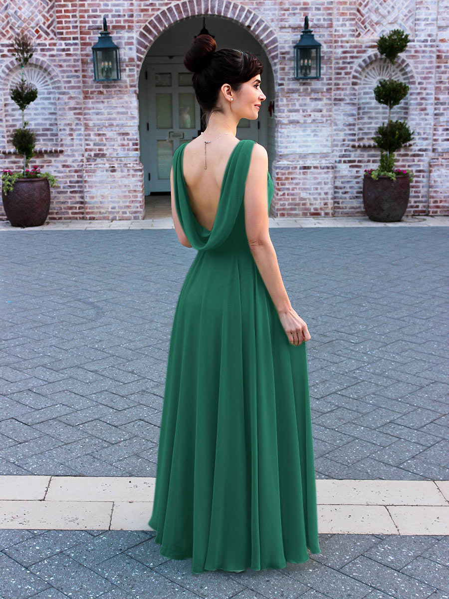 Cowl Neck Chiffon A Line Bridesmaid Dresses With Draped Back