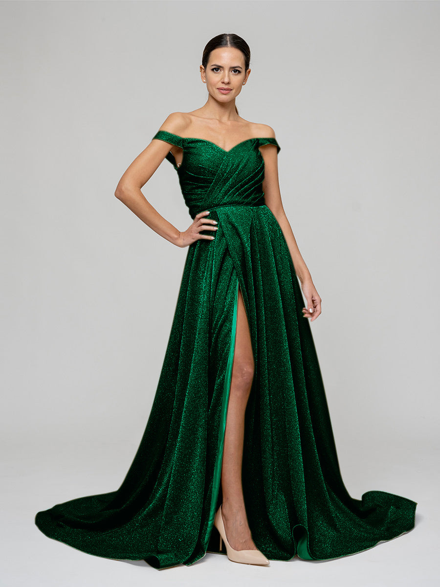 Off The Shoulder A Line Prom Dresses With Front Slit