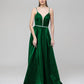 Plunging V Neck Criss Cross Back A Line Prom Dresses