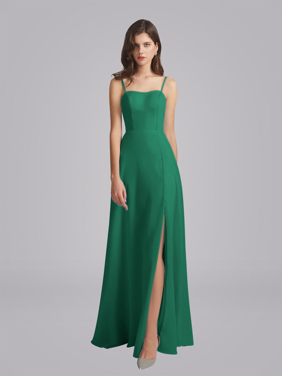 Long Chiffon Bridesmaid Dresses With Spaghetti Strap