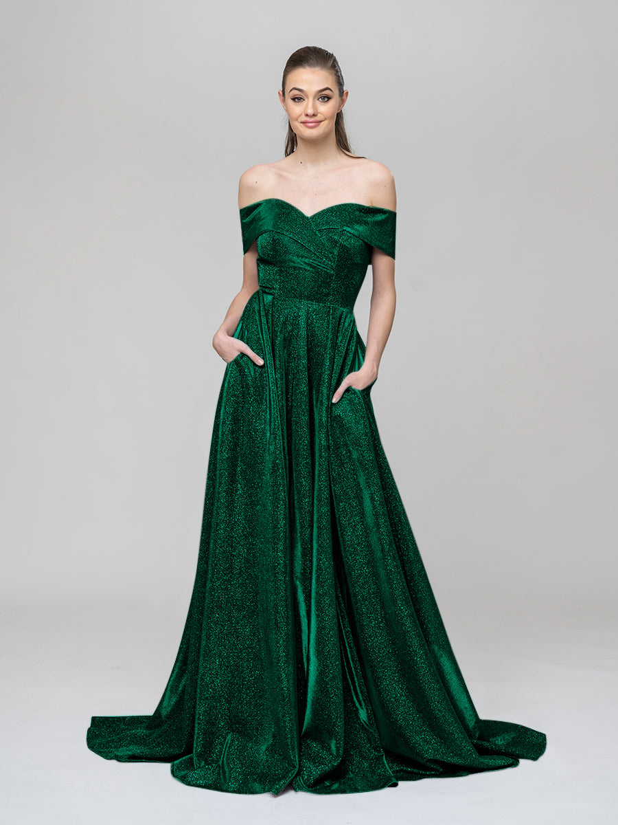 A Line Off The Shoulder Long Prom Dresses With Pockets