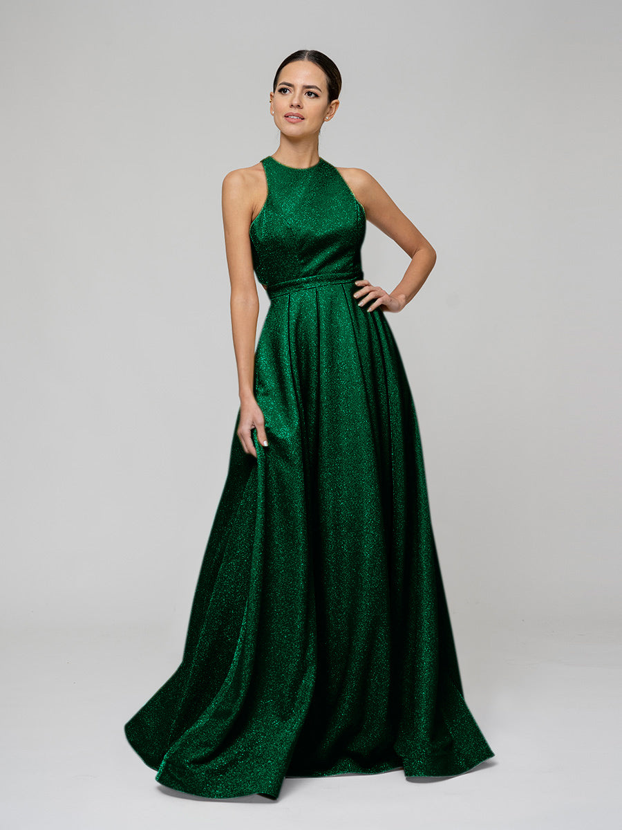 Gold Long Scoop A Line Formal Party Prom Dresses