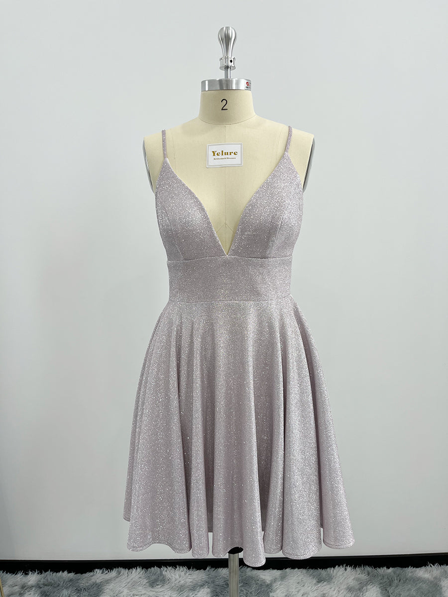Deep V Neck  Short Glitter Homecoming Dresses