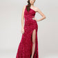 Sparkling Sequin Long Fitted Prom Dresses With Slit