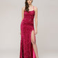 Floor Length Sequin Criss Cross Back Fitted Prom Dresses