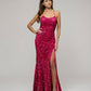 Scoop Neckline Long Sequin Prom Gown With Side Split