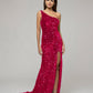 Open Back Sparkly Sequin Fitted Prom Dresses With Split