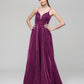 Deep V Neck A Line Floor Length Prom Dresses