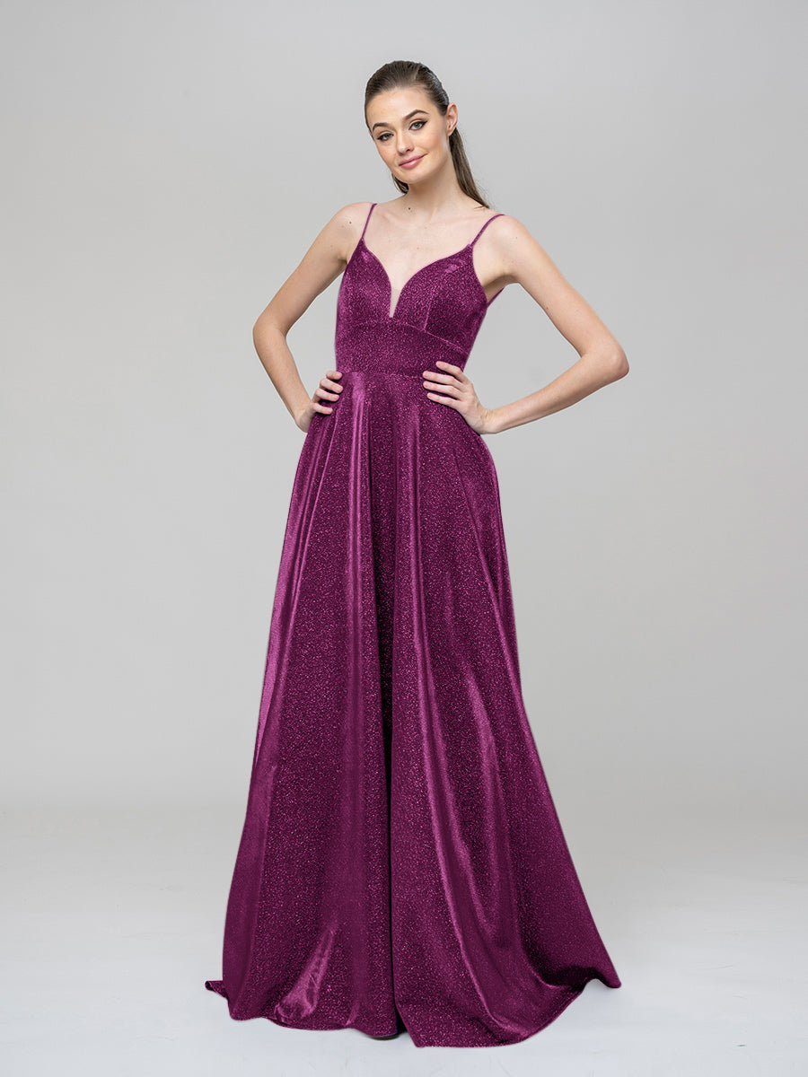 Deep V Neck A Line Floor Length Prom Dresses