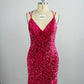 Velvet Sequin V Neck Tight Homecoming Dresses With Criss Corss Back