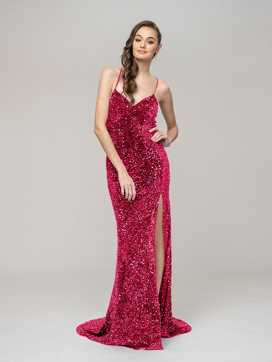 Sweetheart Spaghetti Strap Fitted Sequin Prom Dresses