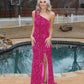 Gorgeous One Shoulder Fitted Prom Dresses With Slit