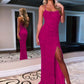 Sheath Spaghetti Straps Sleeveless Long Velvet Sequin Prom Dress