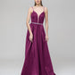 Plunging V Neck Criss Cross Back A Line Prom Dresses