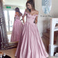 Off The Shoulder Beaded Satin A Line Prom Dress With Pocket