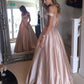Off The Shoulder Satin A Line Prom Dresses With Pocket