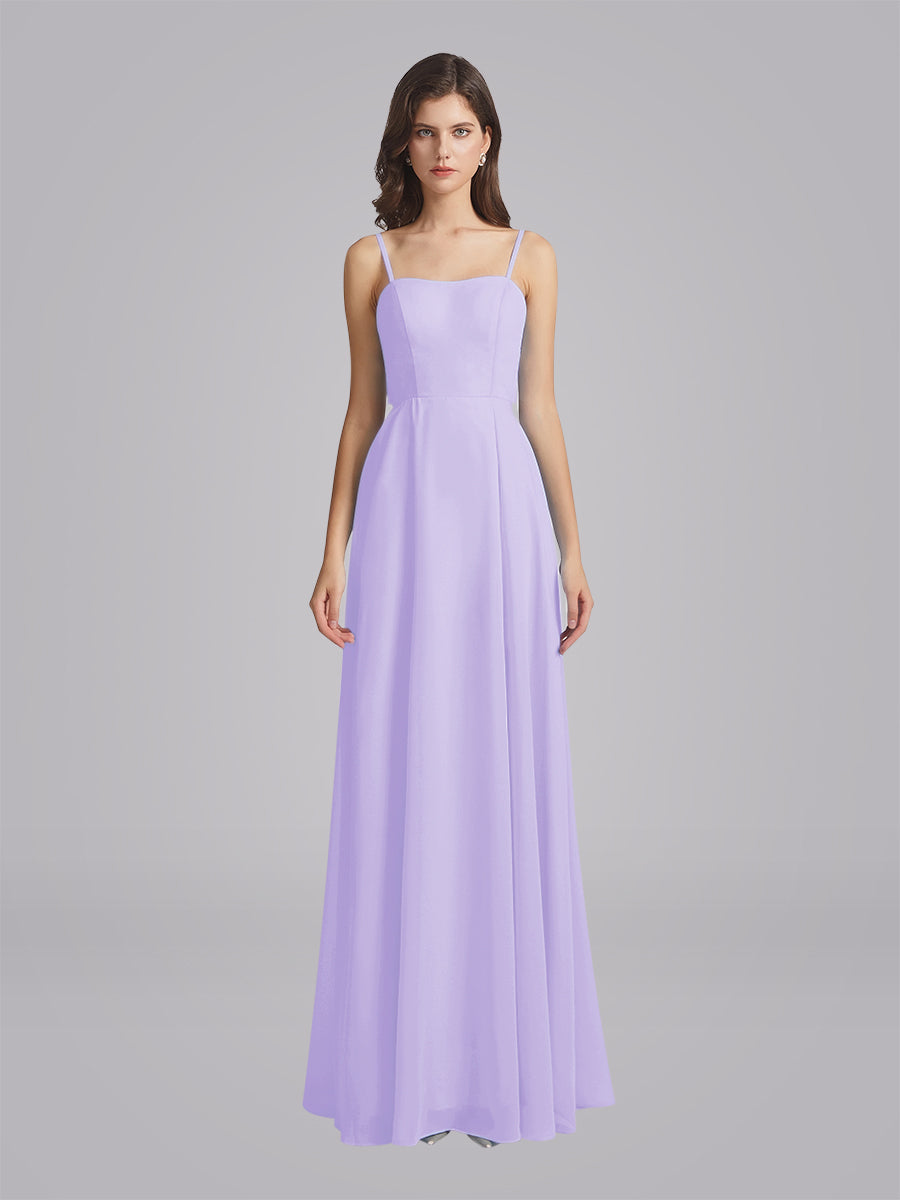 Long Chiffon Bridesmaid Dresses With Spaghetti Strap