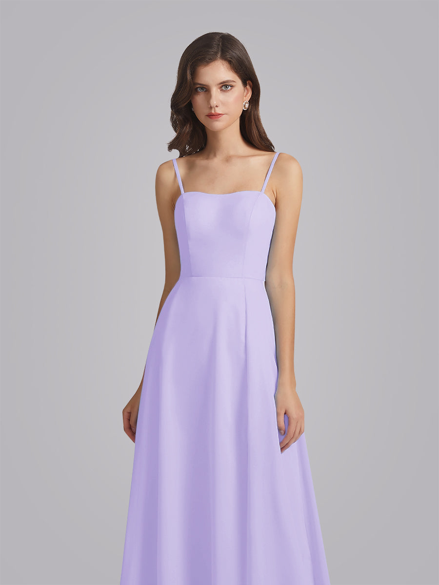 Long Chiffon Bridesmaid Dresses With Spaghetti Strap