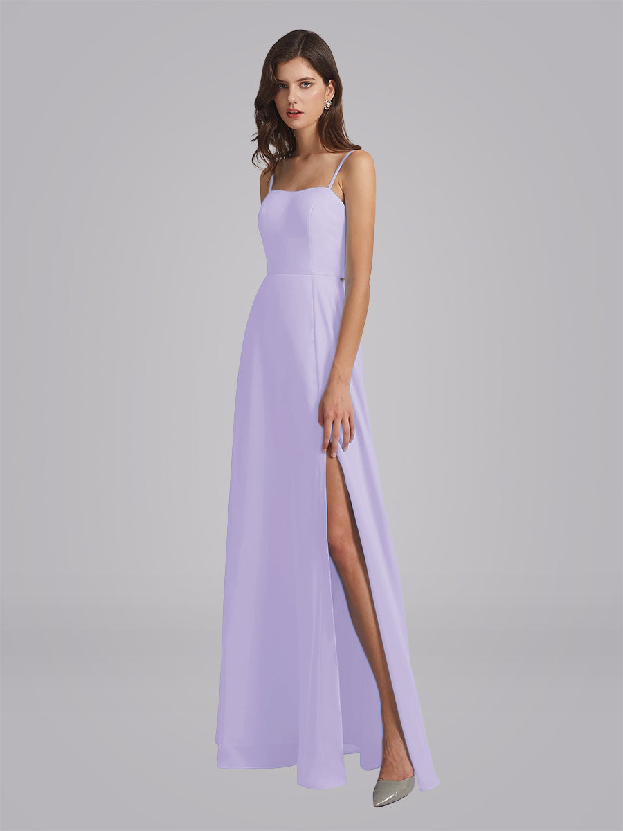 Long Chiffon Bridesmaid Dresses With Spaghetti Strap