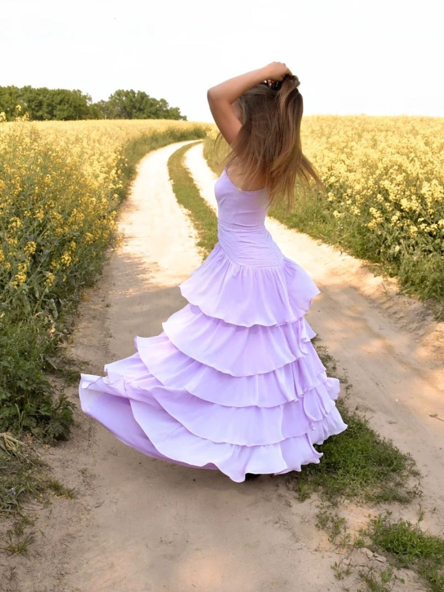 One Shoulder Chiffon Tiered Skirt Bridesmaid Dresses