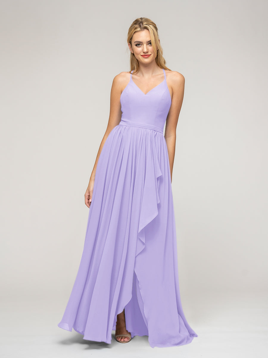 Halter Chiffon Tie Back High Low Bridesmaid Dresses