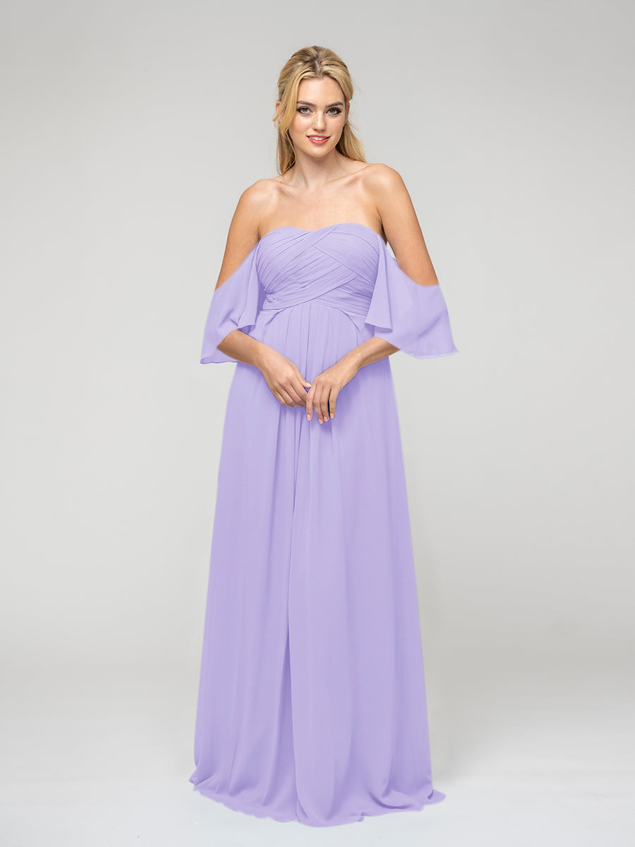 Sweetheart Chiffon Flutter Sleeve Pleats Bodice Bridesmaid Dresses