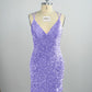Velvet Sequin V Neck Tight Homecoming Dresses With Criss Corss Back