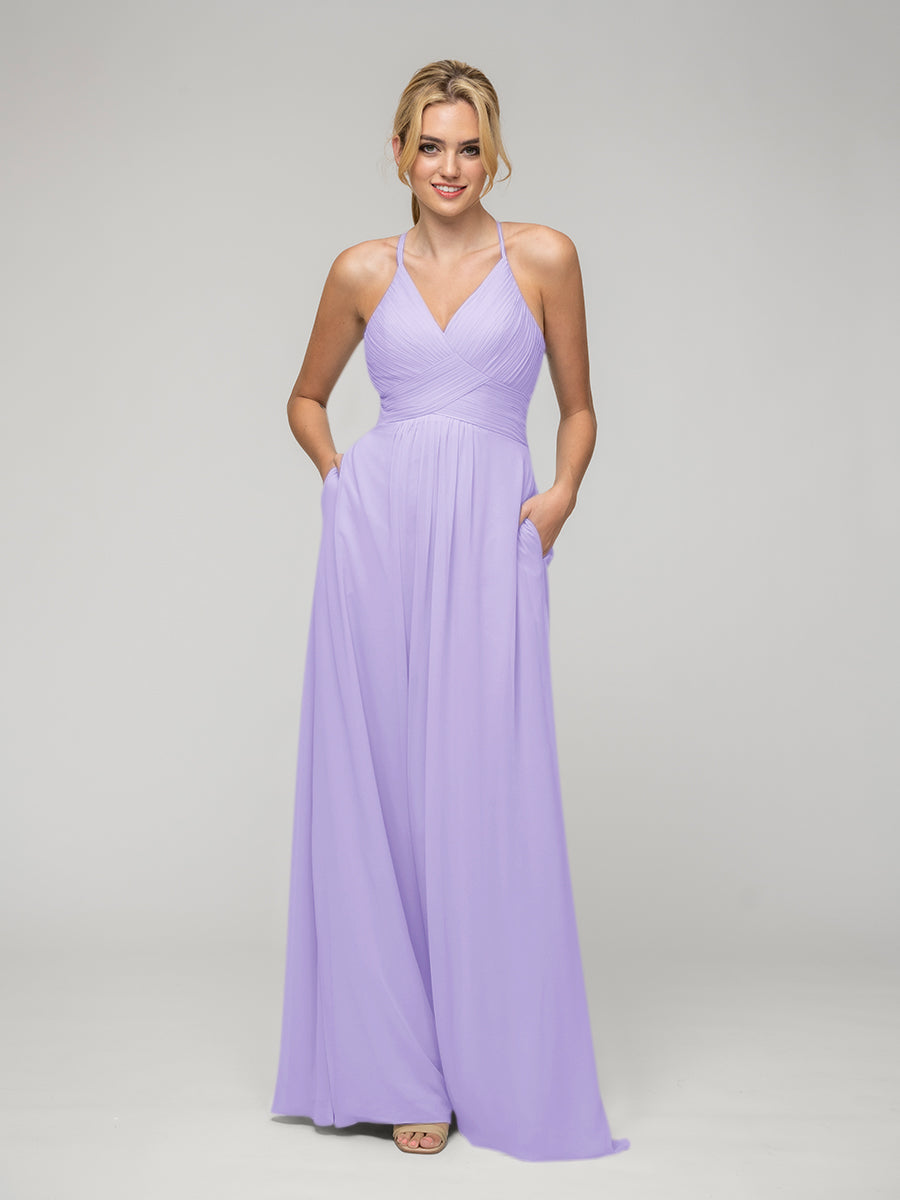 Chiffon Sweetheart Pocket Bridesmaid Dresses With Crisscross Back