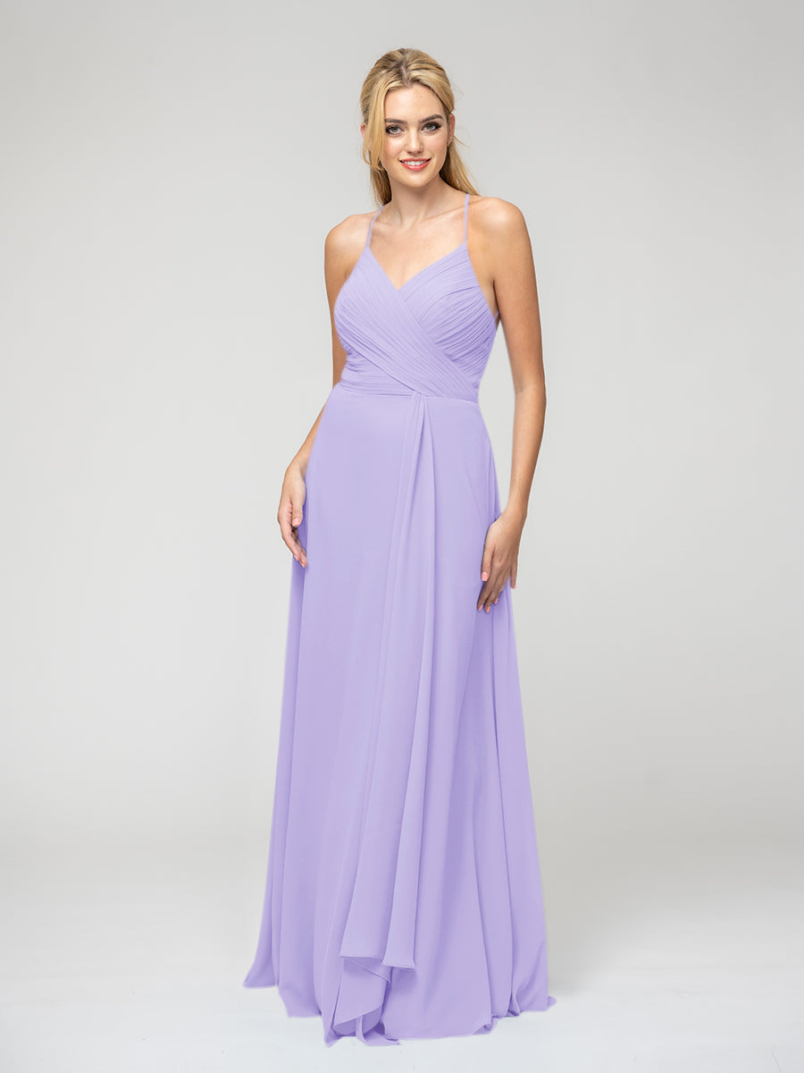 Sweetheart Chiffon Long Bridesmaid Dresses With Crisscross Back