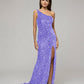 Open Back Sparkly Sequin Fitted Prom Dresses With Split