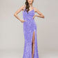 Spaghetti Strap Open Back Sequin Fitted Prom Dresses