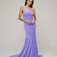 Straps Back One Shoulder Sequin Fitted Prom Dresses