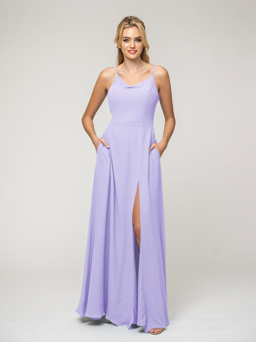 Cowl Neckline Chiffon Spaghetti Straps Bridesmaid Dresses