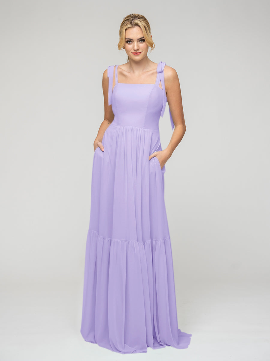 Tied Strap Tiered Smock Open Back Chiffon Bridesmaid Dresses