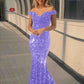 Mermaid Off the Shoulder Sexy Long Velvet Sequin Prom Dress