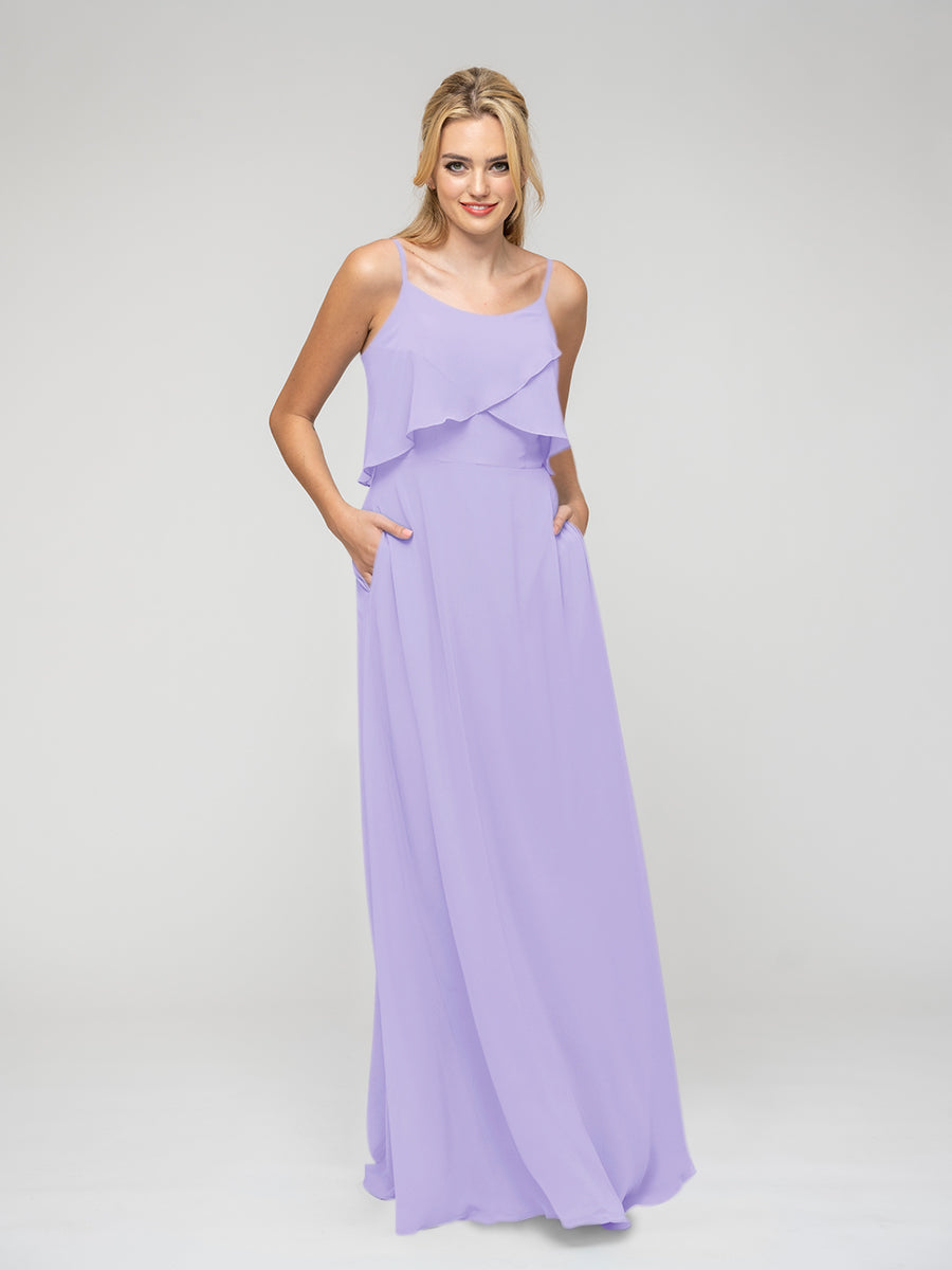 Ruffles Bodice Scoop A Line Chiffon Bridal Party Dresses