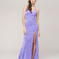 Sequin Spaghetti Strap Open Back Fitted Prom Dresses