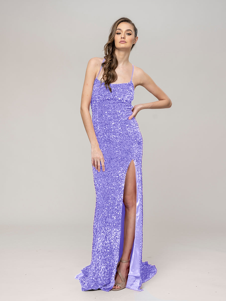 Glitter Sequin Spaghetti Strap Fitted Special Occasion Party Dresses