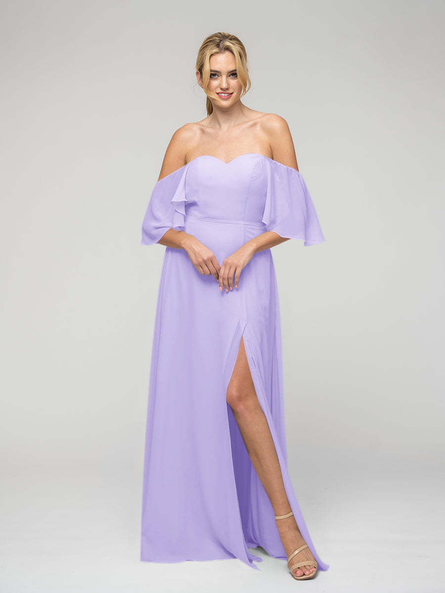 Sweetheart Chiffon Flutter Sleeve Bridesmaid Dresses With Split