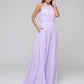 Lilac Long Chiffon Halter Bridal Party Dresses With Pleated Bodice