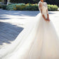 3/4  Sleeve Boat Neck Applique A Line Wedding Dresses